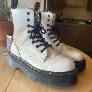 White Dr. Marten Jadon Smooth Leather Platform Boots